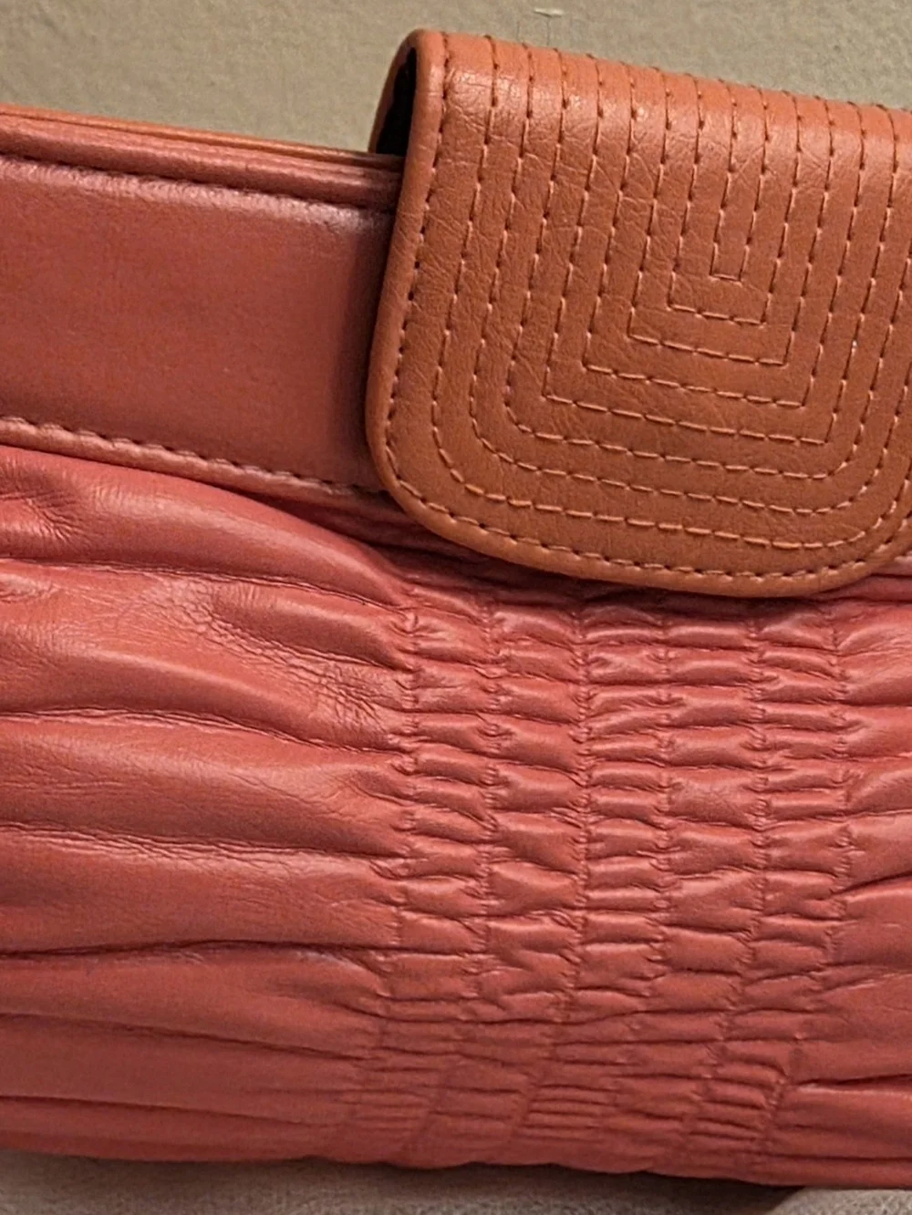 Women's Orange Ruched Faux Leather Clutch